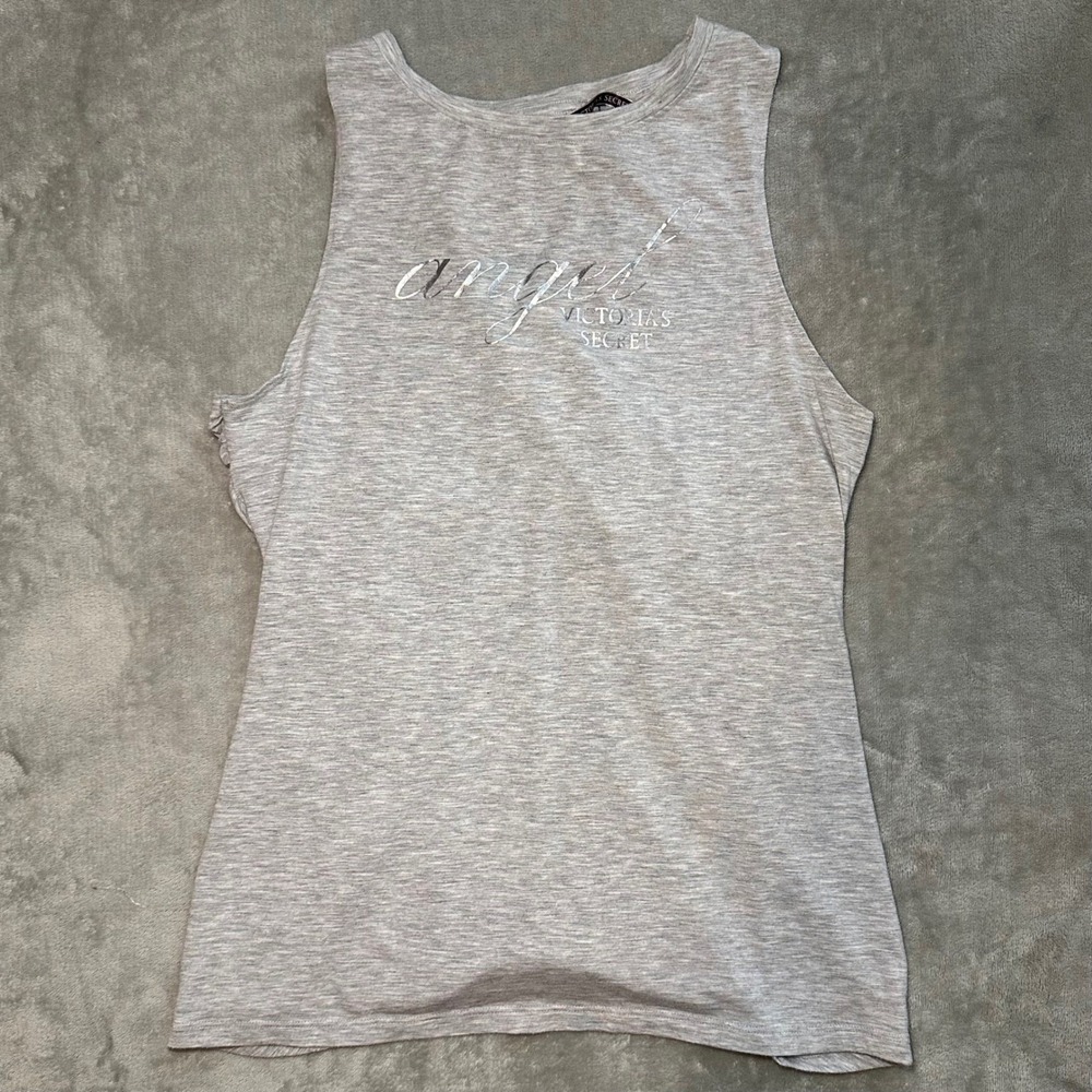 Victorias Secret Angel Tank Top Size S Gray Graphic Racerback Gym Workout Sport - Picture 4 of 14